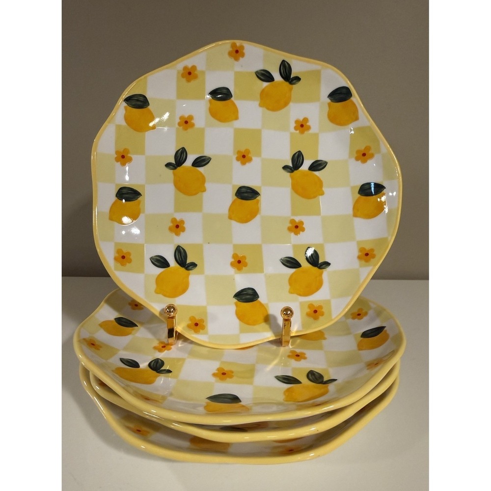 Grace Teaware 8.5" Lemon Garden Set of 4 Fine‎ Porcelain Dessert Salad Plates